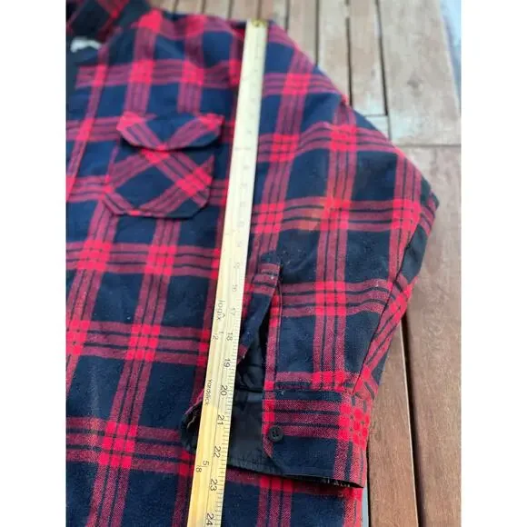 Vintage 90s Oakton 2XL Red Black Flannel Jacket Plaid Fleece Insulated Shacket - Picture 7 of 7